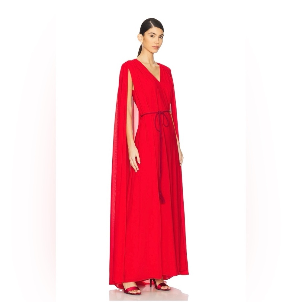 โค๏ธAlice + Olivia Zenaida Cape-effect evening gown-Ruby red- NWT SIZE 12๐
